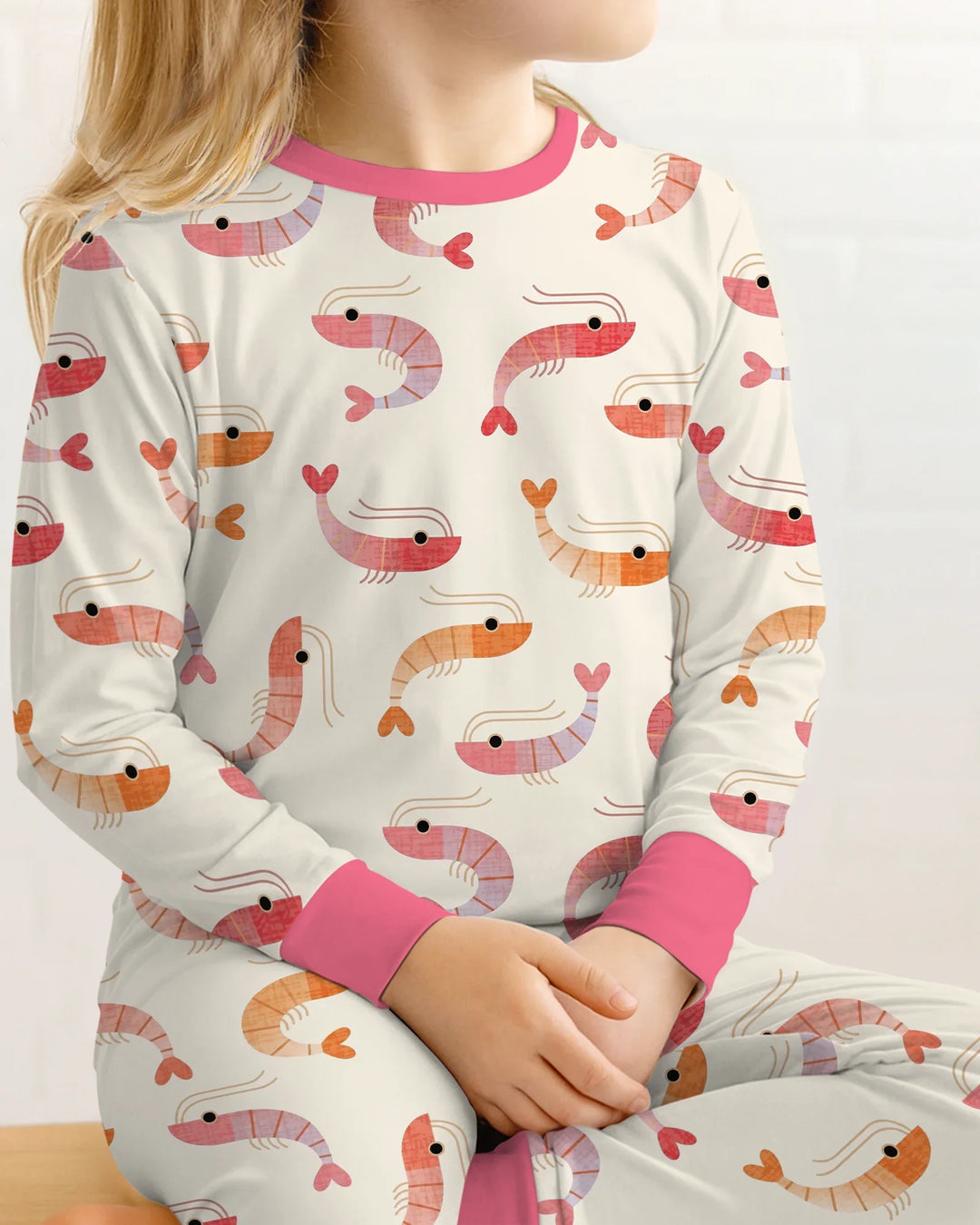 Sweet Shrimp Parade  Bamboo Two Piece Long Sleeve Pajama Set