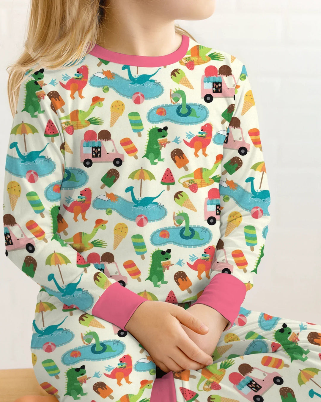 Dino Summer Splash Bamboo Two Piece Long Sleeve Pajama Set