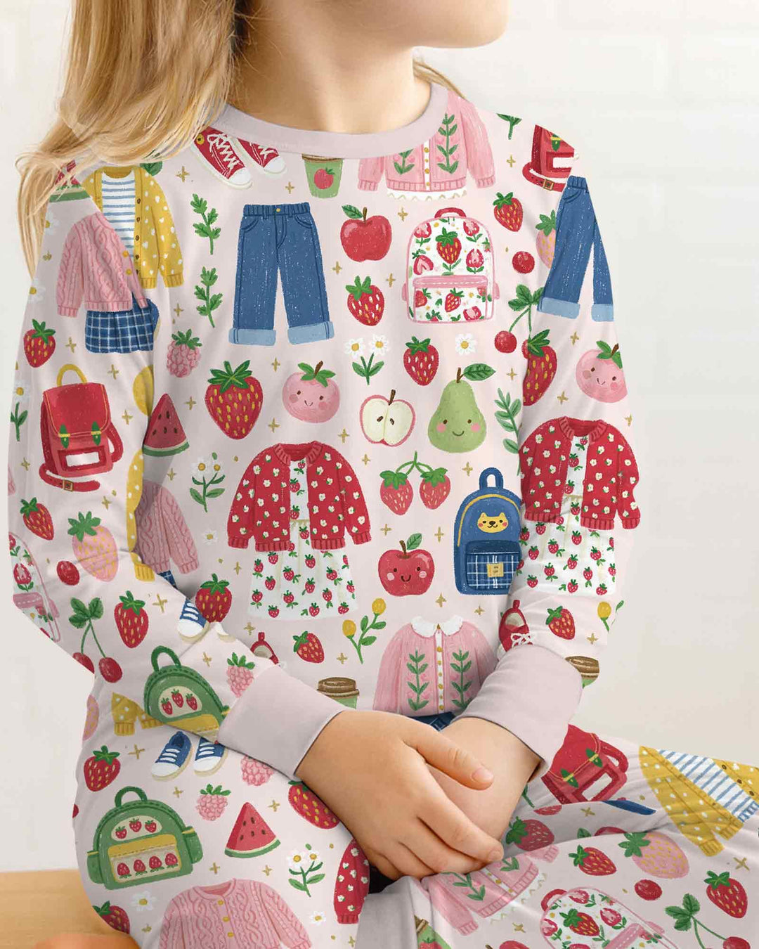 Zweiteiliges Langarm-Pyjama-Set mit Sommerfrüchten