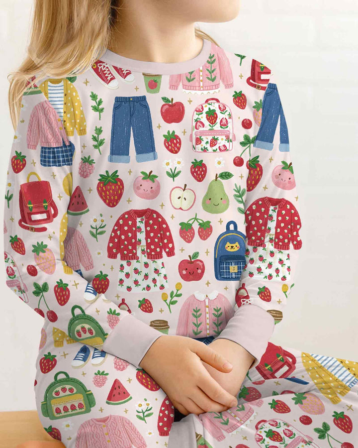 Zweiteiliges Langarm-Pyjama-Set mit Sommerfrüchten