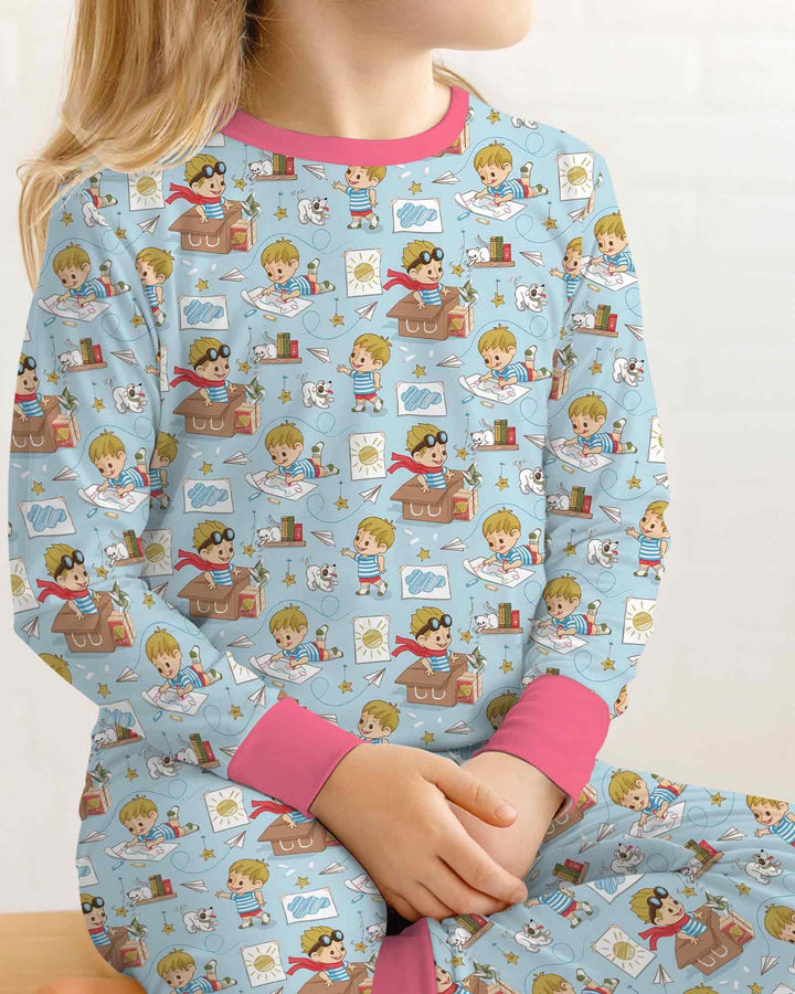 Zweiteiliges Langarm-Pyjama-Set mit Sommerfrüchten