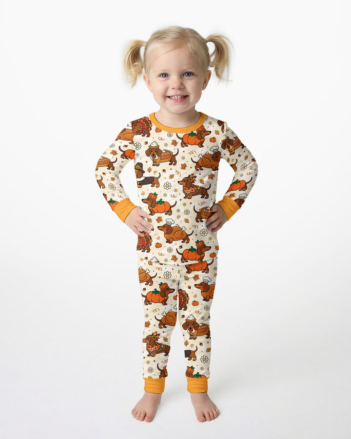 Thanksgiving Dachshund Bamboo Two Piece Long Sleeve Pajama Set