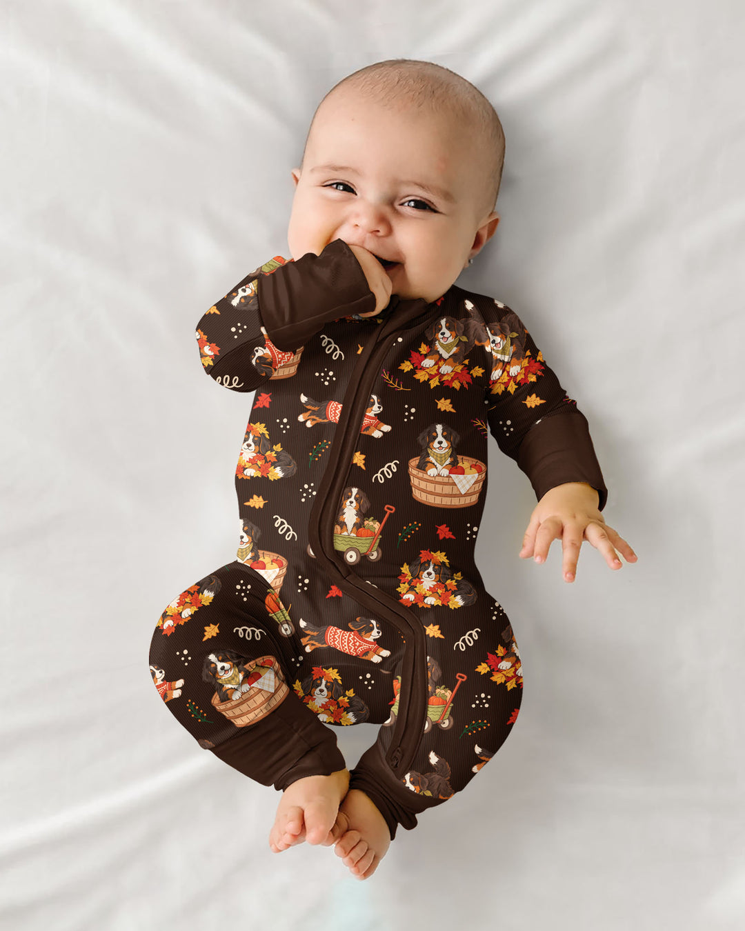 Fall Dogs Playing in Leaves Bamboo Two Piece Long Sleeve Pajama Set