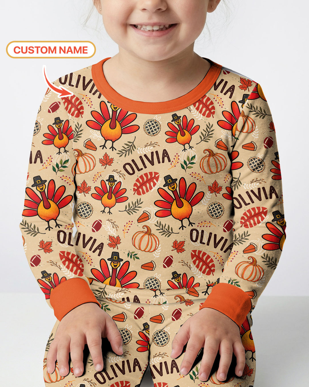 Thanksgiving Turkey Pattern Bamboo Two Piece Long Sleeve Pajama Set