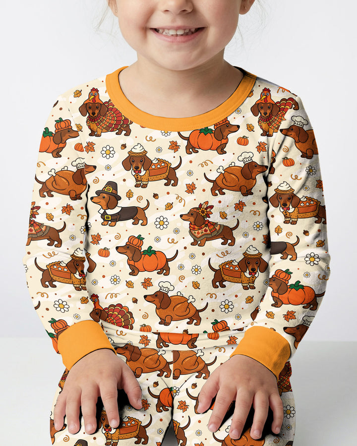 Thanksgiving Dachshund Bamboo Two Piece Long Sleeve Pajama Set