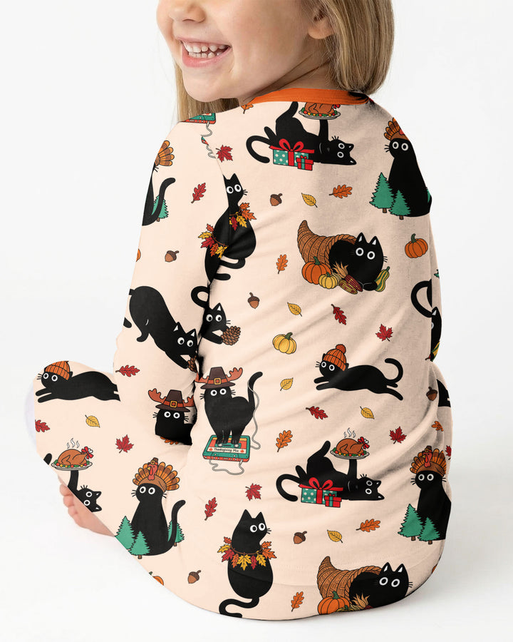 Cozy Cat On Thanksgiving Bamboo Two Piece Long Sleeve Pajama Set
