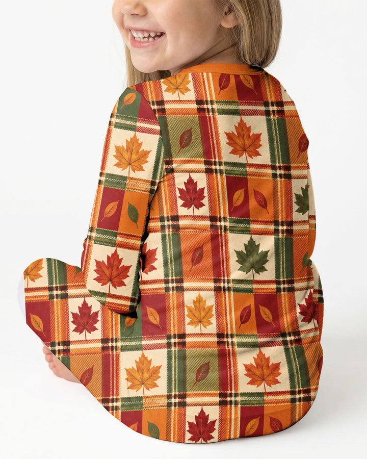 Maple Leaf Fall Vintage Plaid Bamboo Two Piece Long Sleeve Pajama Set
