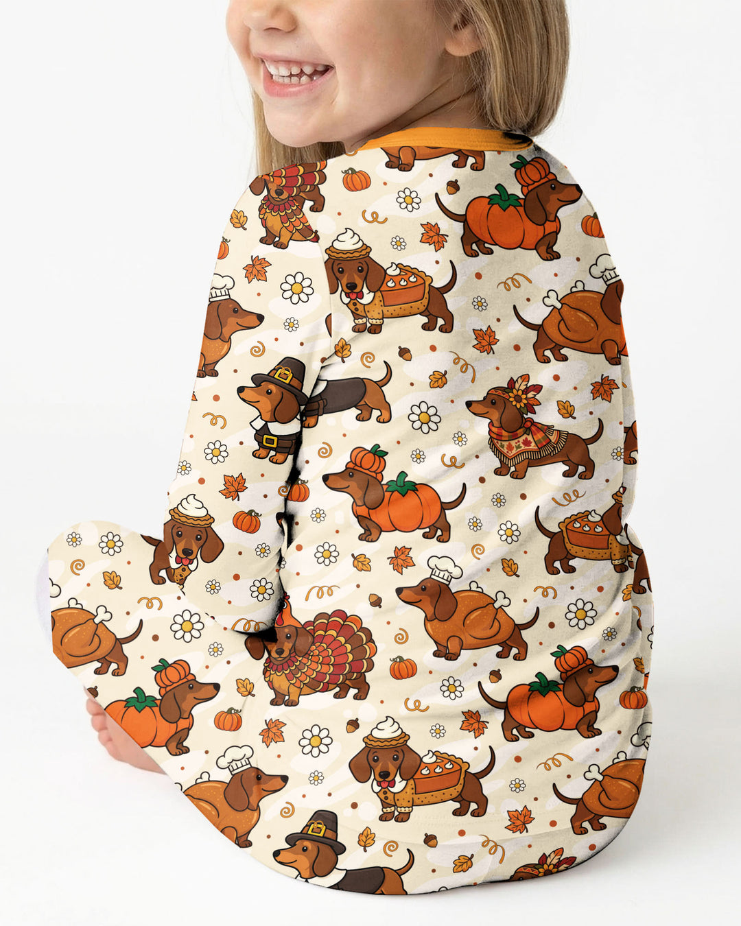 Thanksgiving Dachshund Bamboo Two Piece Long Sleeve Pajama Set