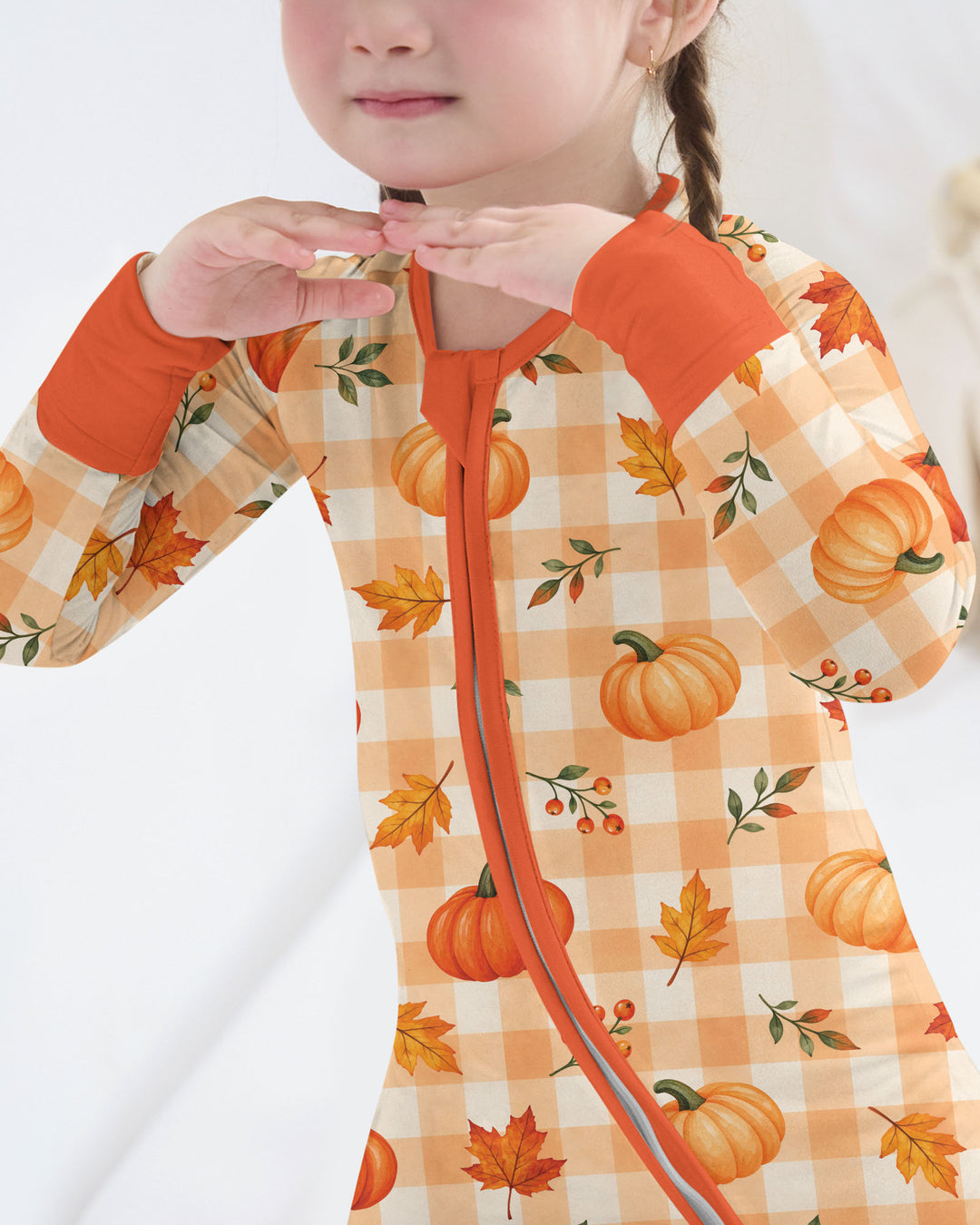 Cute Fall Pumpkin Leaves Gingham Bamboo Convertible Zippy