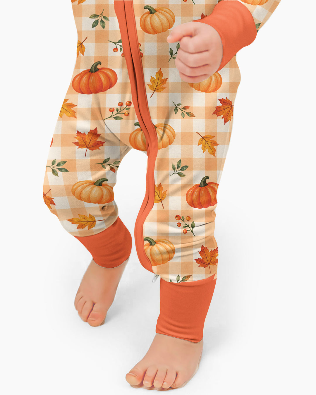 Cute Fall Pumpkin Leaves Gingham Bamboo Convertible Zippy