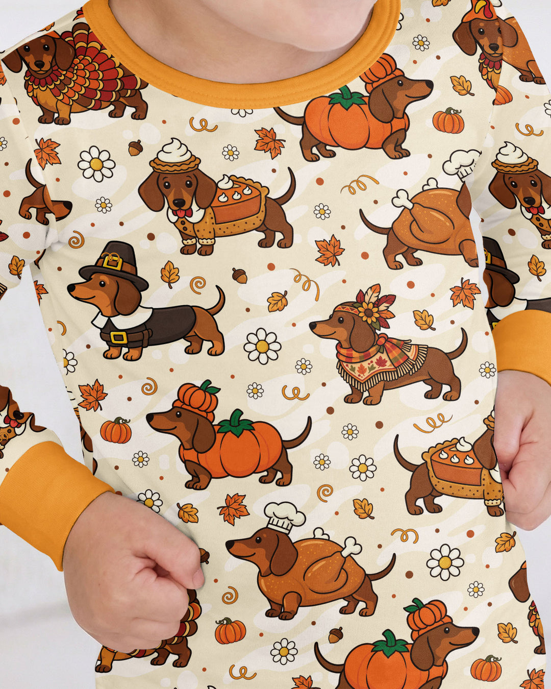 Thanksgiving Dachshund Bamboo Two Piece Long Sleeve Pajama Set