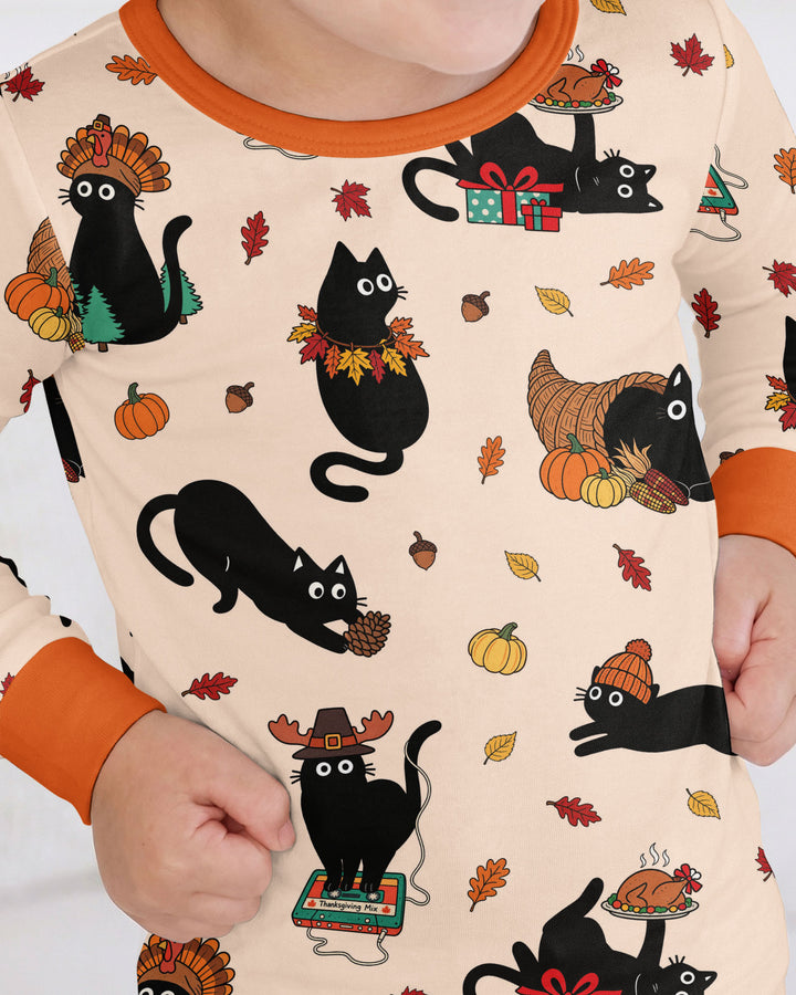 Cozy Cat On Thanksgiving Bamboo Two Piece Long Sleeve Pajama Set