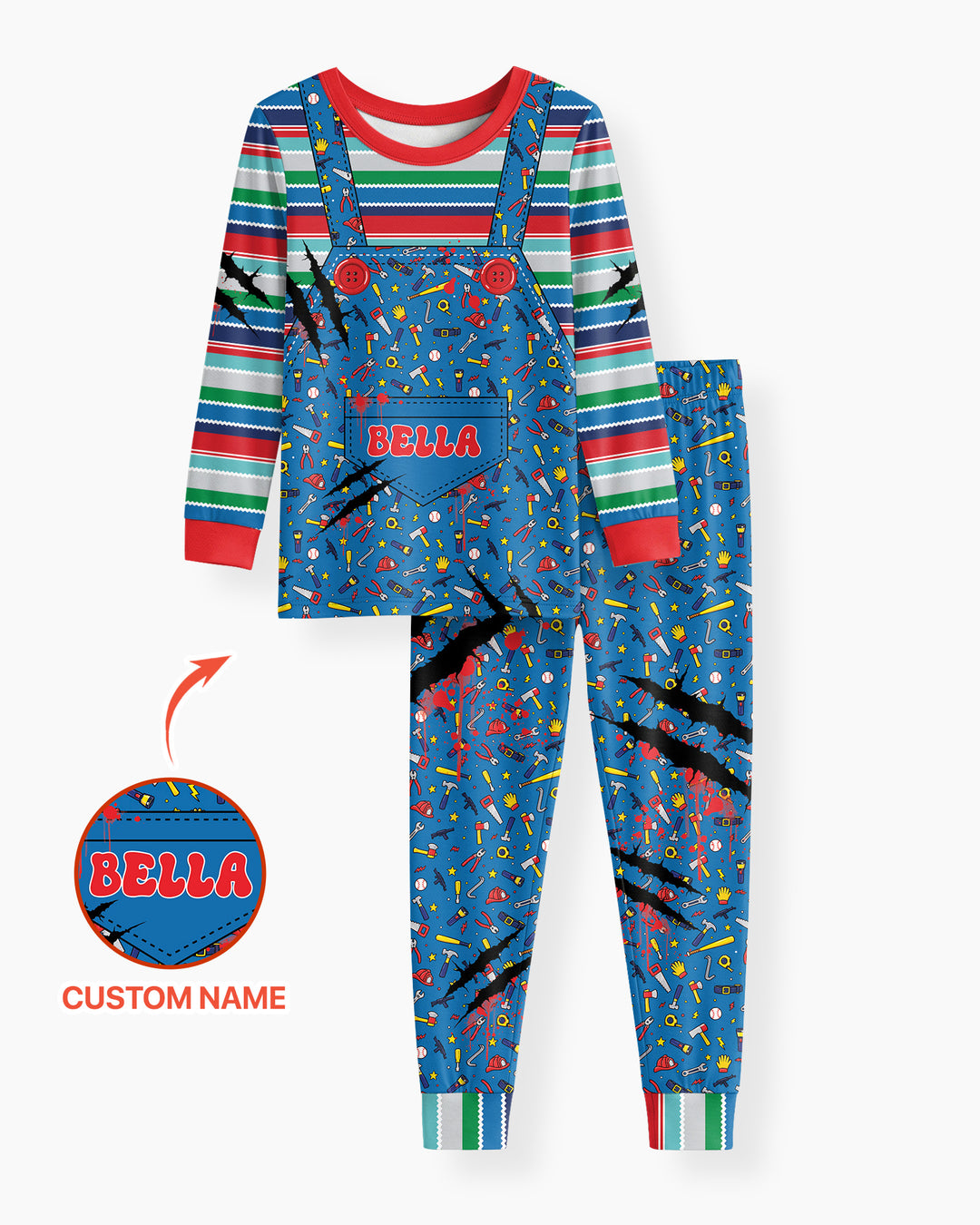 Custom Name Creepy Doll Halloween Bamboo Two Piece Long Sleeve Pajama Set