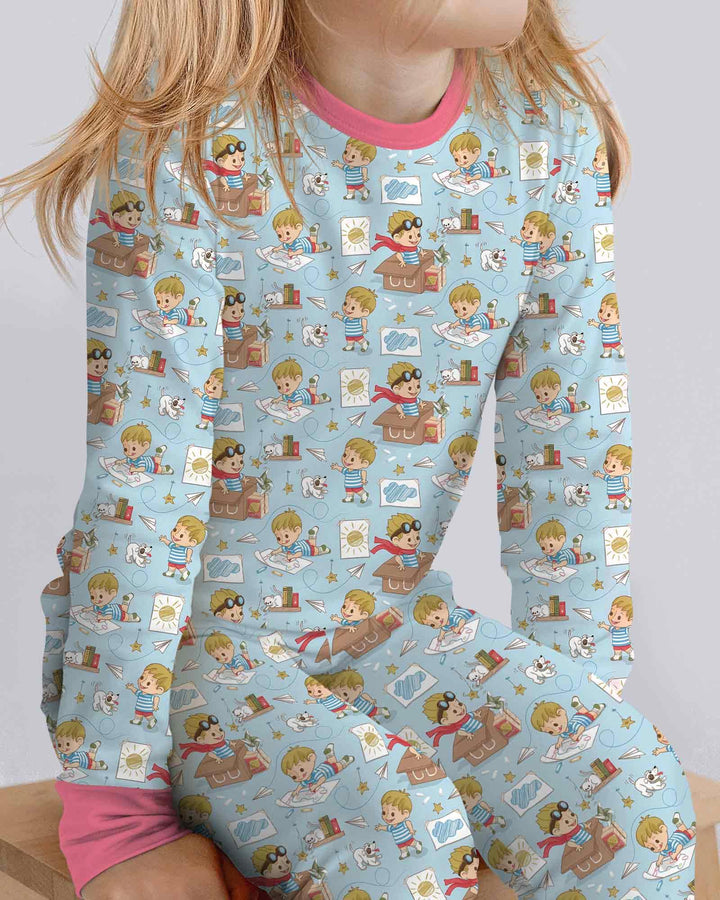 Zweiteiliges Langarm-Pyjama-Set mit Sommerfrüchten