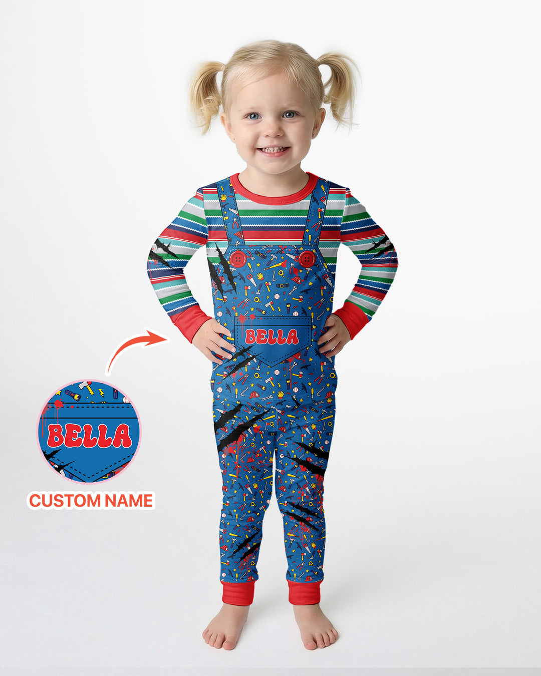 Custom Name Creepy Doll Halloween Bamboo Two Piece Long Sleeve Pajama Set