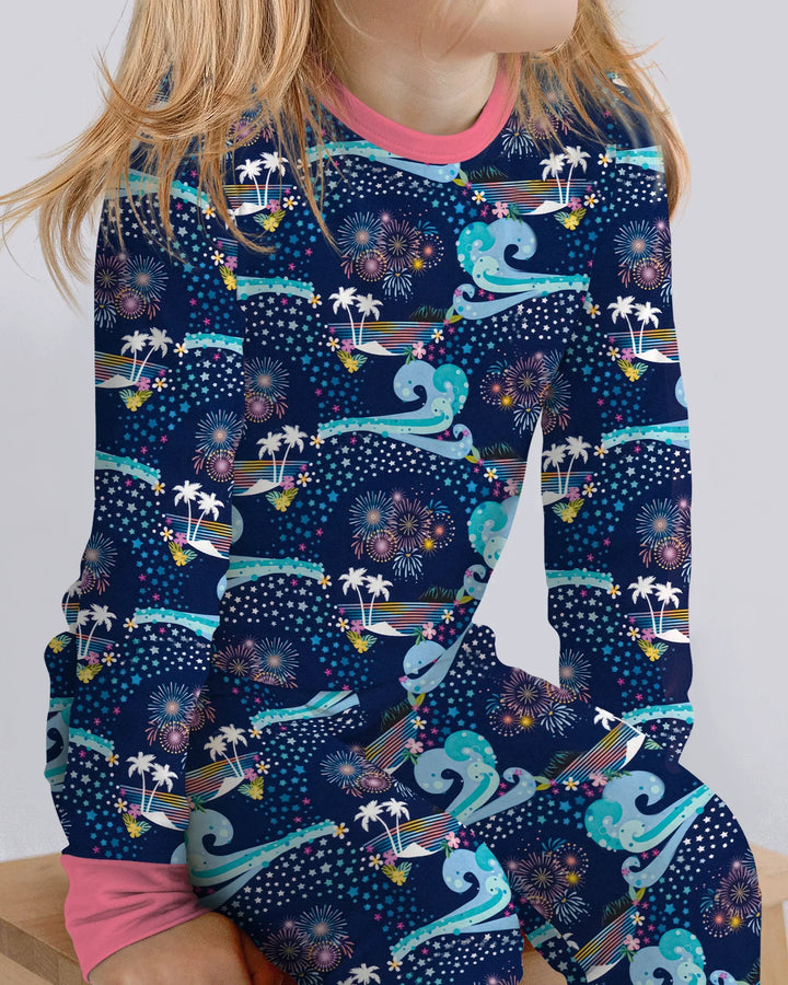 Starlit Surf Celebration Bamboo Two Piece Long Sleeve Pajama Set