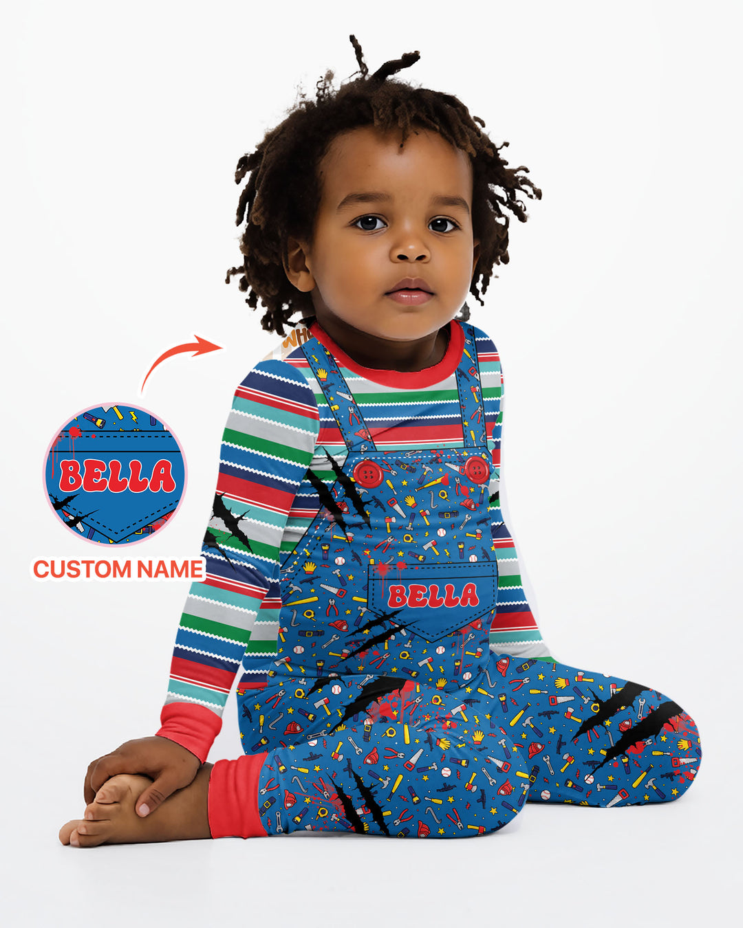 Custom Name Creepy Doll Halloween Bamboo Two Piece Long Sleeve Pajama Set