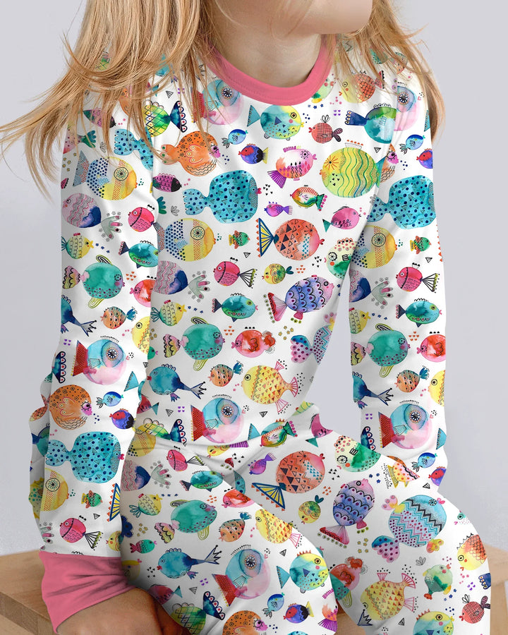 Zweiteiliges Langarm-Pyjama-Set mit Sommerfrüchten