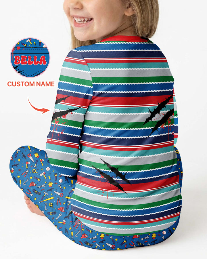 Custom Name Creepy Doll Halloween Bamboo Two Piece Long Sleeve Pajama Set