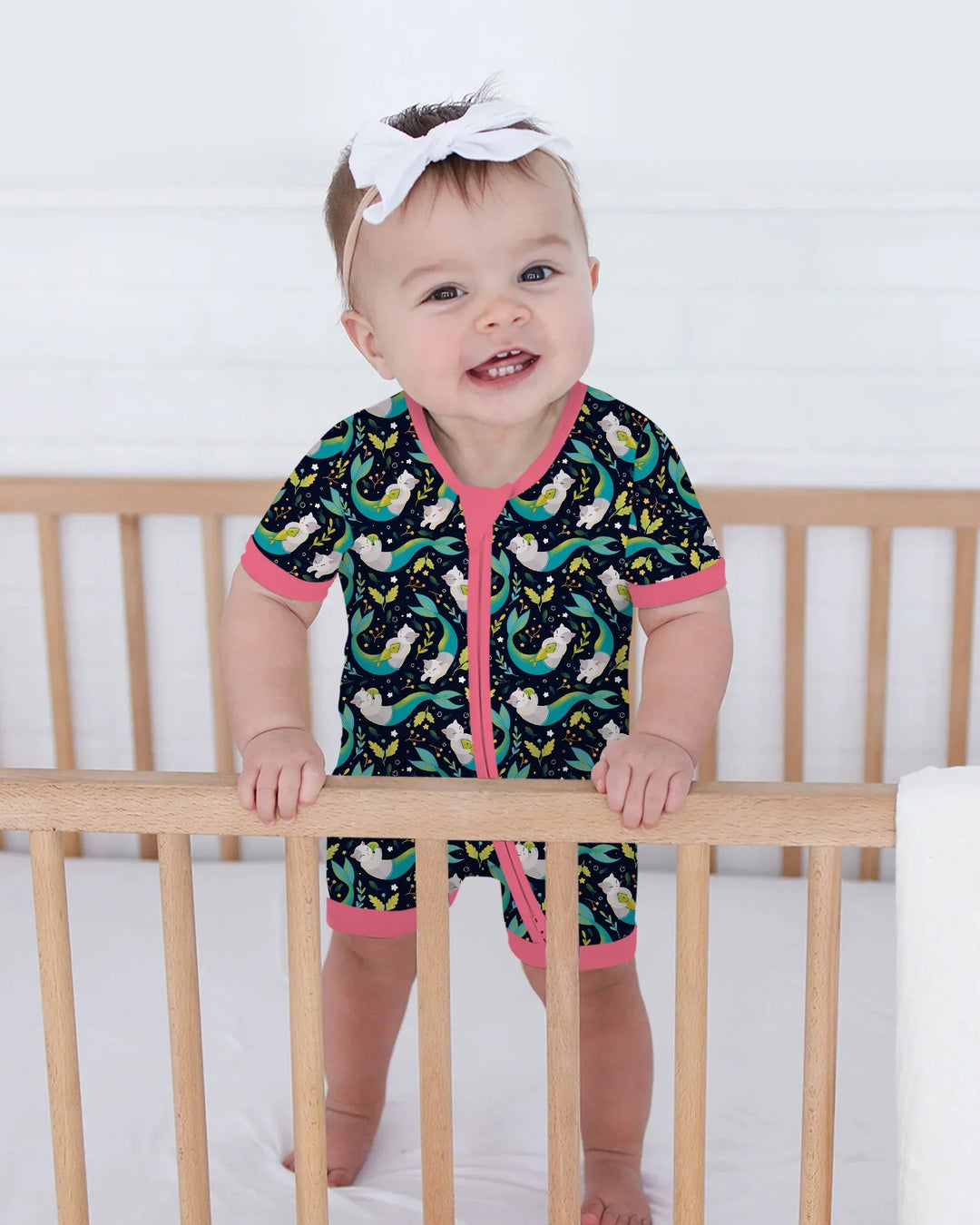 Midnight Mermaid Cats Bamboo Shorty Zippy