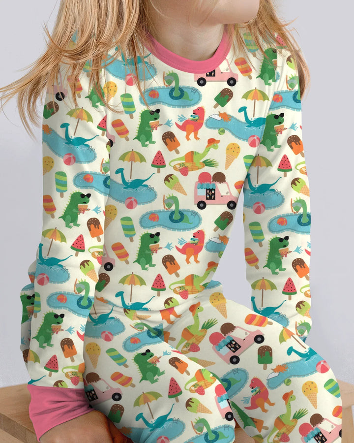 Dino Summer Splash Bamboo Two Piece Long Sleeve Pajama Set