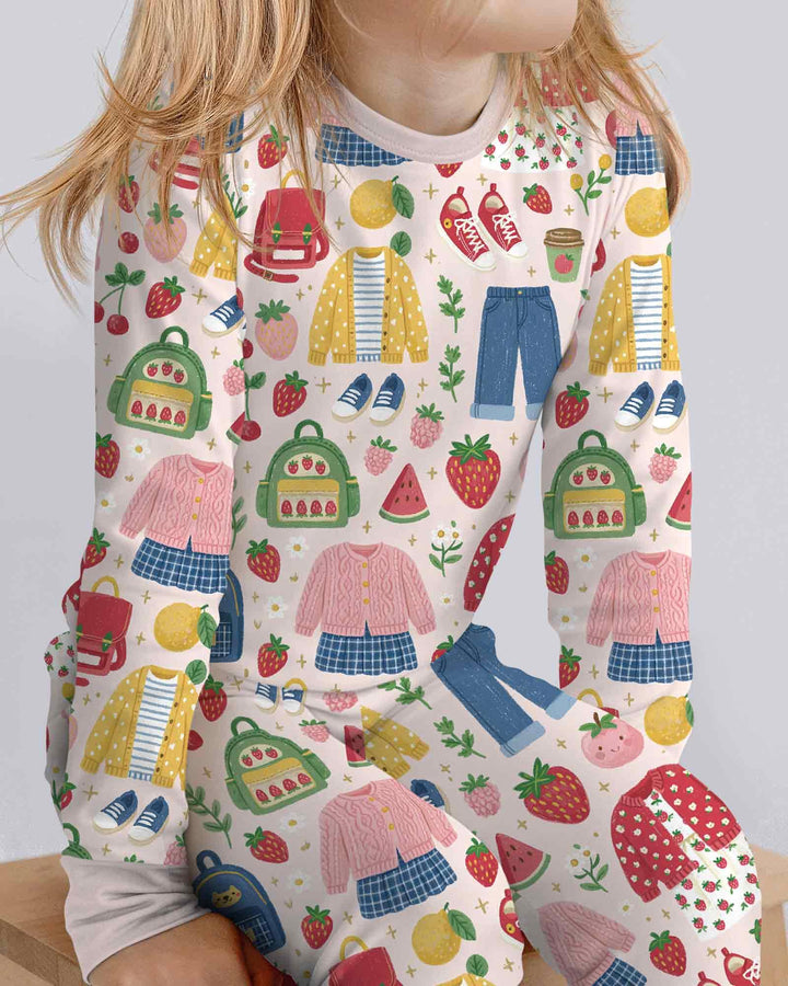 Zweiteiliges Langarm-Pyjama-Set mit Sommerfrüchten