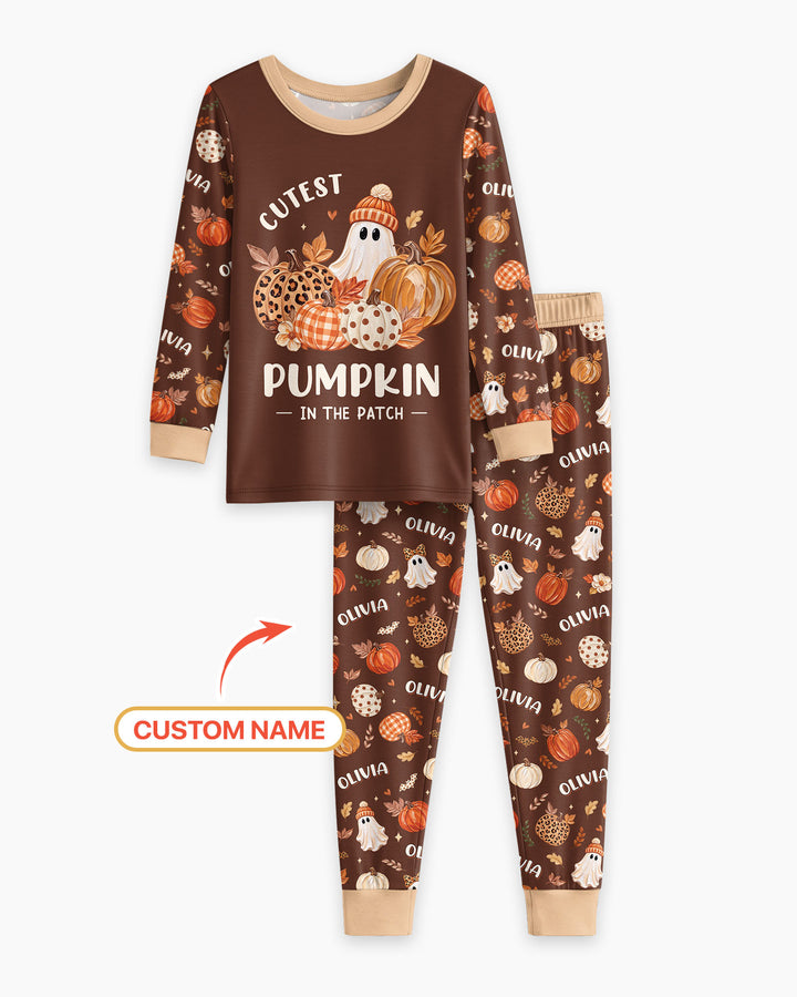 Cutest Pumpkin In The Patch Custom Name Bamboo Two Piece Long Sleeve Pajama Set