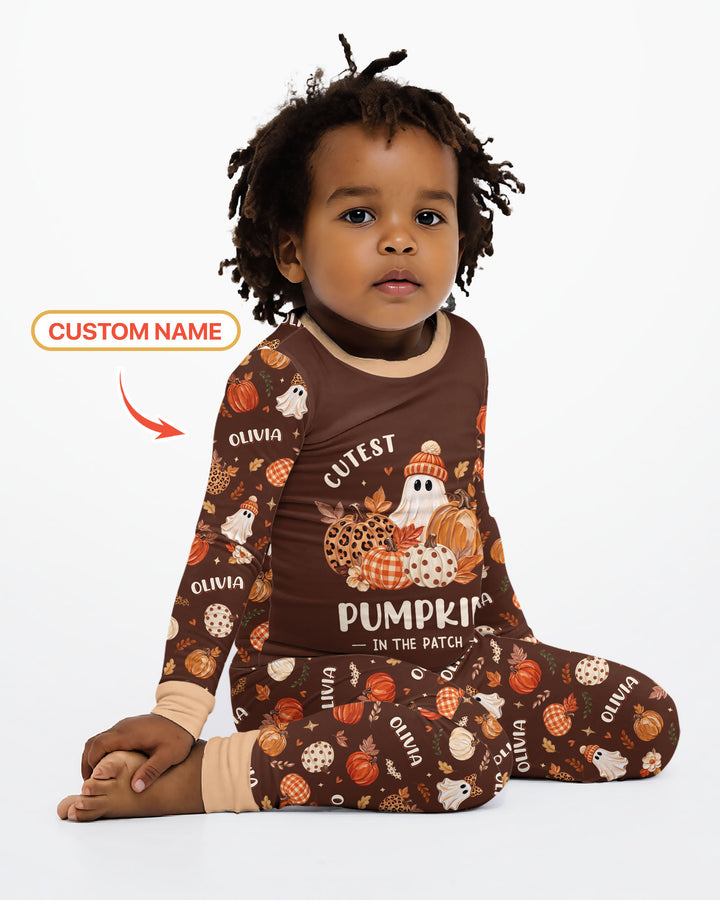 Cutest Pumpkin In The Patch Custom Name Bamboo Two Piece Long Sleeve Pajama Set
