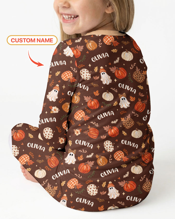 Cutest Pumpkin In The Patch Custom Name Bamboo Two Piece Long Sleeve Pajama Set