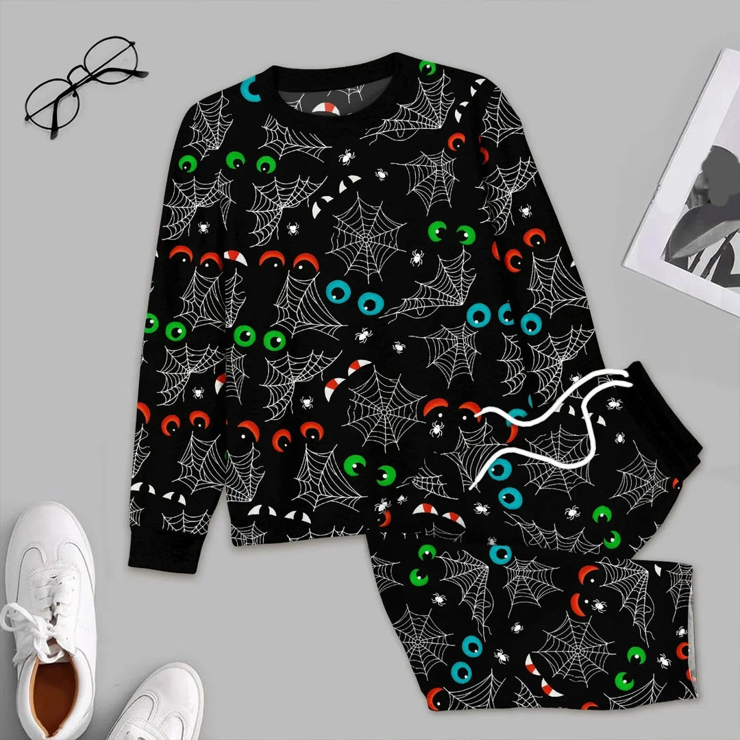 Glow In The Dark Creepy Spiderweb Men's Pajama Set , Glow In The Dark Creepy Spiderweb Men's Pajama Set - XS