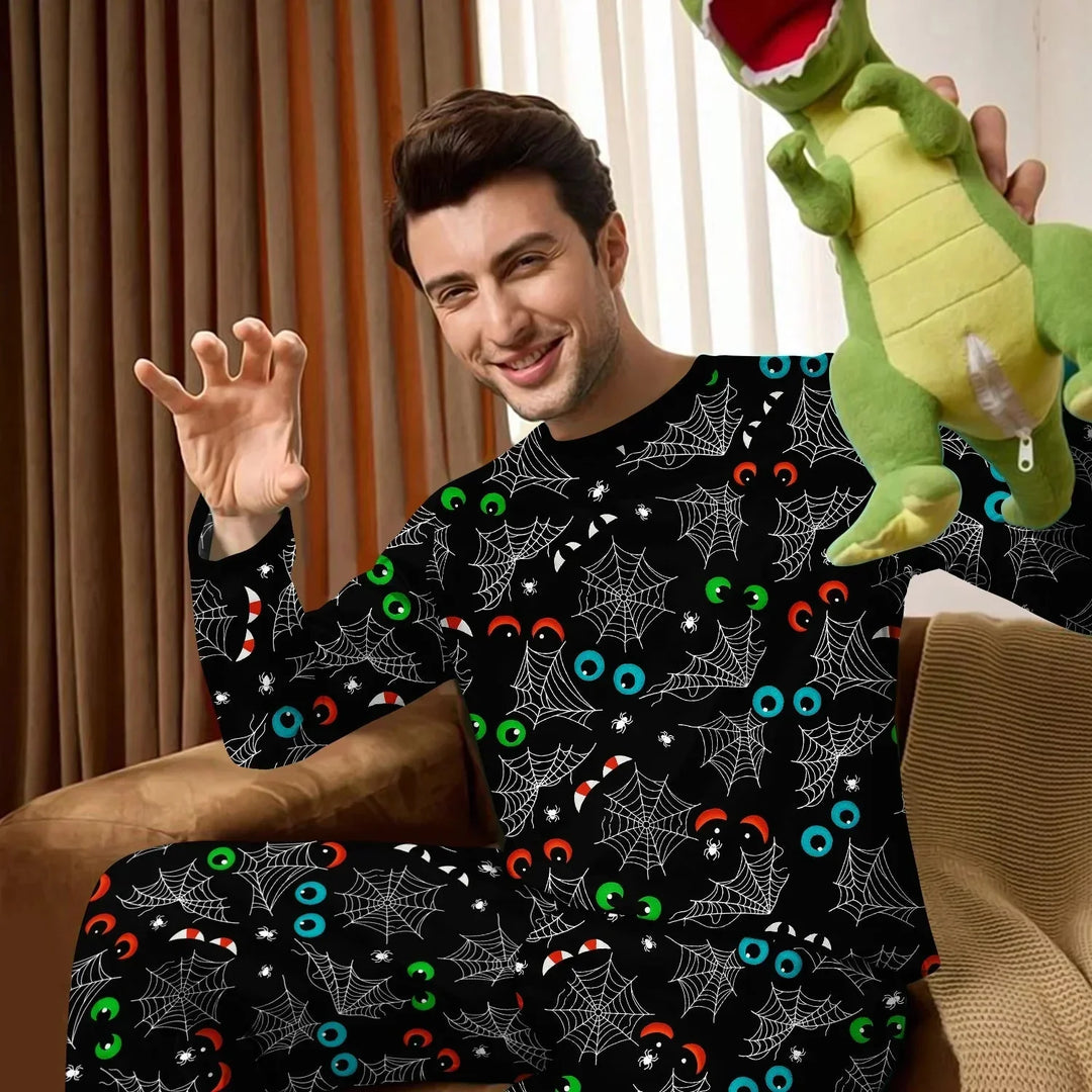 Glow In The Dark Creepy Spiderweb Men's Pajama Set , Glow In The Dark Creepy Spiderweb Men's Pajama Set - XS