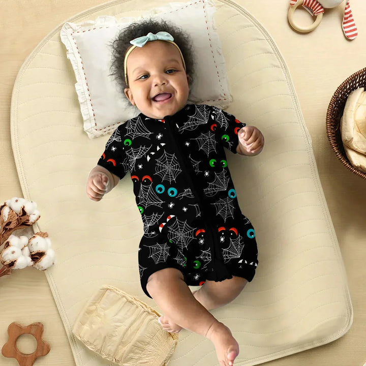 Glow In The Dark Creepy Spiderweb Shorty Zippy , Glow In The Dark Creepy Spiderweb Shorty Zippy - 0-3M