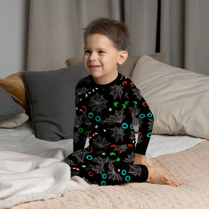 Glow In The Dark Creepy Spiderweb Two Piece Long Sleeve Pajama Set , Glow In The Dark Creepy Spiderweb Two Piece Long Sleeve Pajama Set - 12-18M