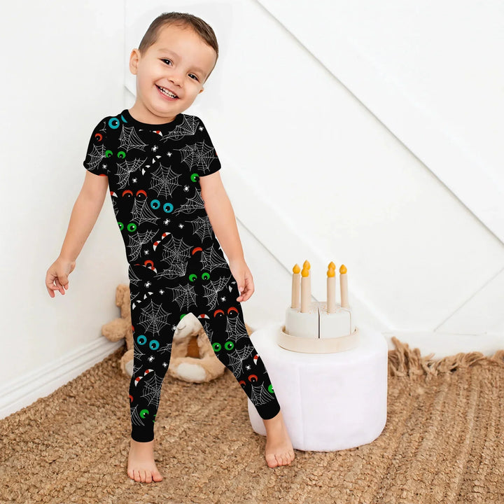 Glow In The Dark Creepy Spiderweb Two Piece Short Sleeve Pajama Set , Glow In The Dark Creepy Spiderweb Two Piece Short Sleeve Pajama Set - 12-18M