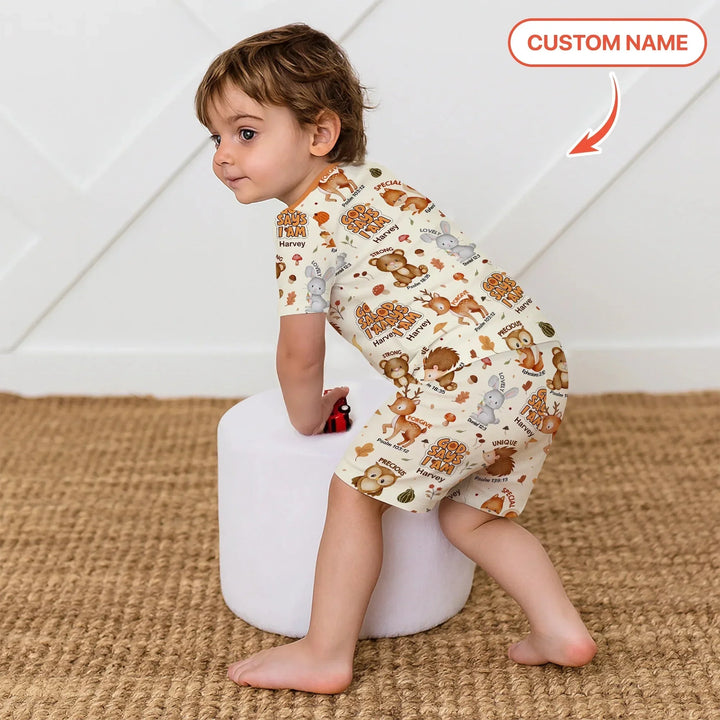 God Says I Am Autumn Faith Custom Name Two Piece Short Sleeve Shorts Pajama Set , God Says I Am Autumn Faith Custom Name Two Piece Short Sleeve Shorts Pajama Set - 12-18M