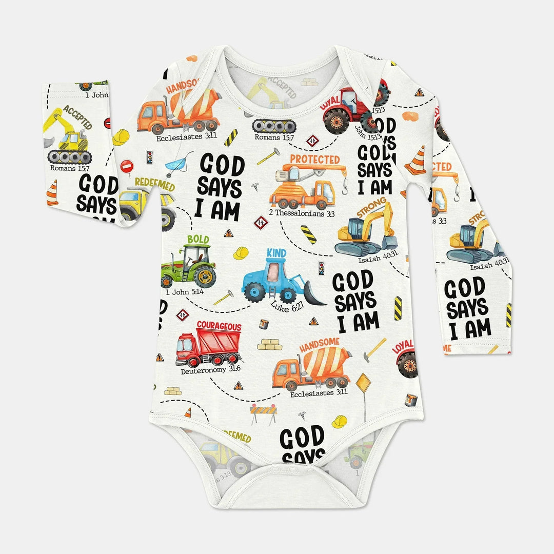 God Says I Am Boy BodySuit , God Says I Am Boy BodySuit - White / Long Sleeve / Newborn