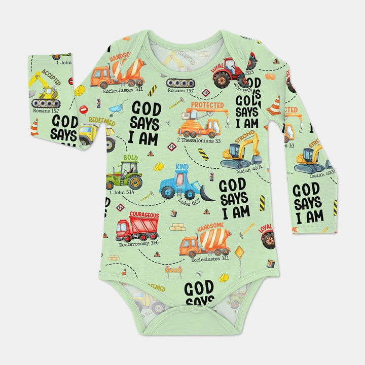 God Says I Am Boy BodySuit , God Says I Am Boy BodySuit - Green / Long Sleeve / Newborn