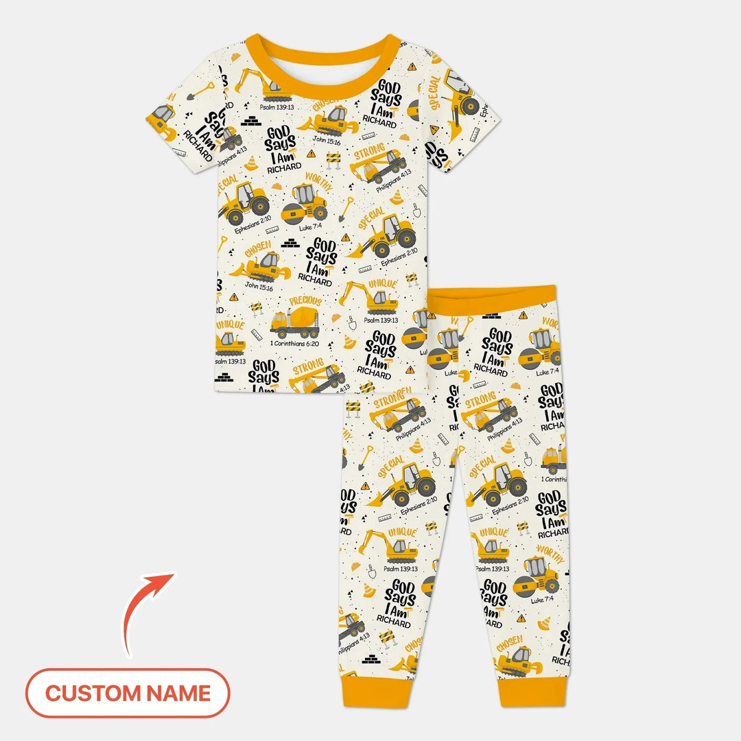 God Says I Am Custom Name Boy Two Piece Short Sleeve Pajama Set , God Says I Am Custom Name Boy Two Piece Short Sleeve Pajama Set - 12-18M