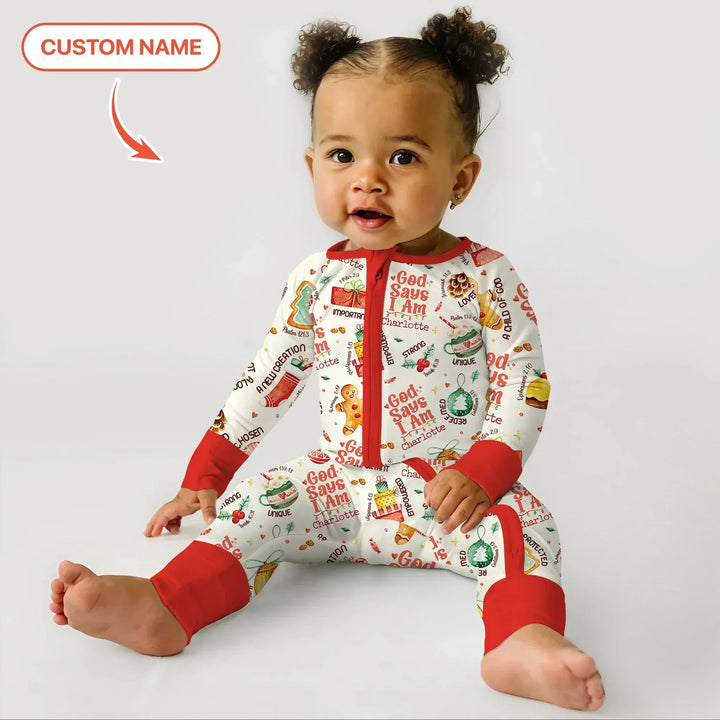 God Says I Am Custom Name Joyful Christmas Convertible Zippy , God Says I Am Custom Name Joyful Christmas Convertible Zippy - 0-3M