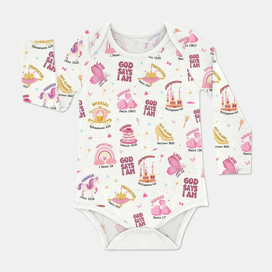 God Says I Am Girl BodySuit , God Says I Am Girl BodySuit - White / Long Sleeve / Newborn