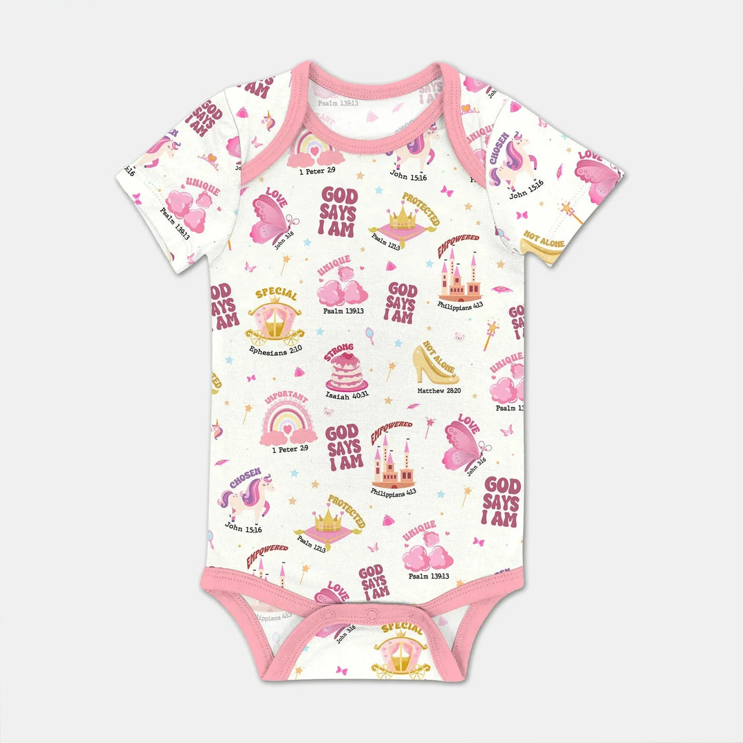 God Says I Am Girl BodySuit , God Says I Am Girl BodySuit - White/Pink / Short Sleeve / Newborn