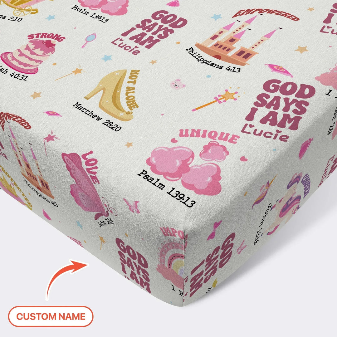 God Says I Am Girl Fitted Crib Sheet , God Says I Am Girl Fitted Crib Sheet - Default Title