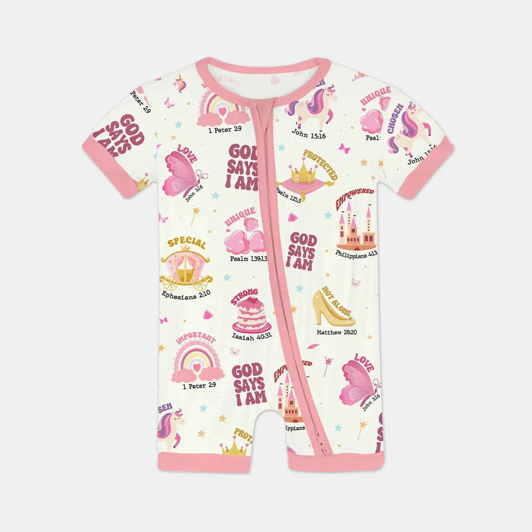 God Says I Am Girl Shorty Zippy , God Says I Am Girl Shorty Zippy - 0-3M / White/Pink