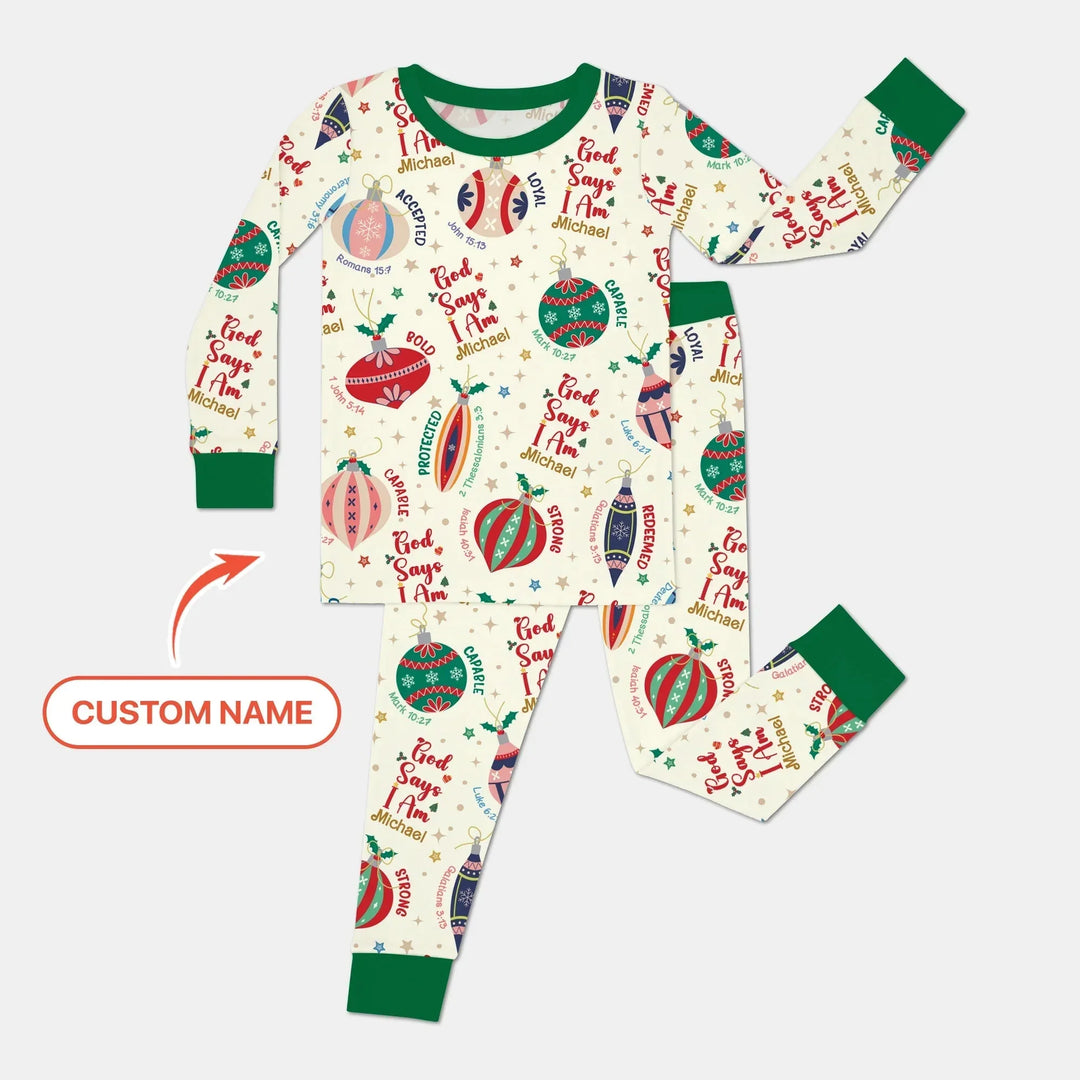 God Says I Am Joyful Christmas Two Piece Long Sleeve Pajama Set , God Says I Am Joyful Christmas Two Piece Long Sleeve Pajama Set - 12-18M