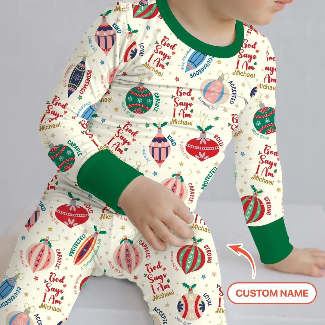 God Says I Am Joyful Christmas Two Piece Long Sleeve Pajama Set , God Says I Am Joyful Christmas Two Piece Long Sleeve Pajama Set - 12-18M