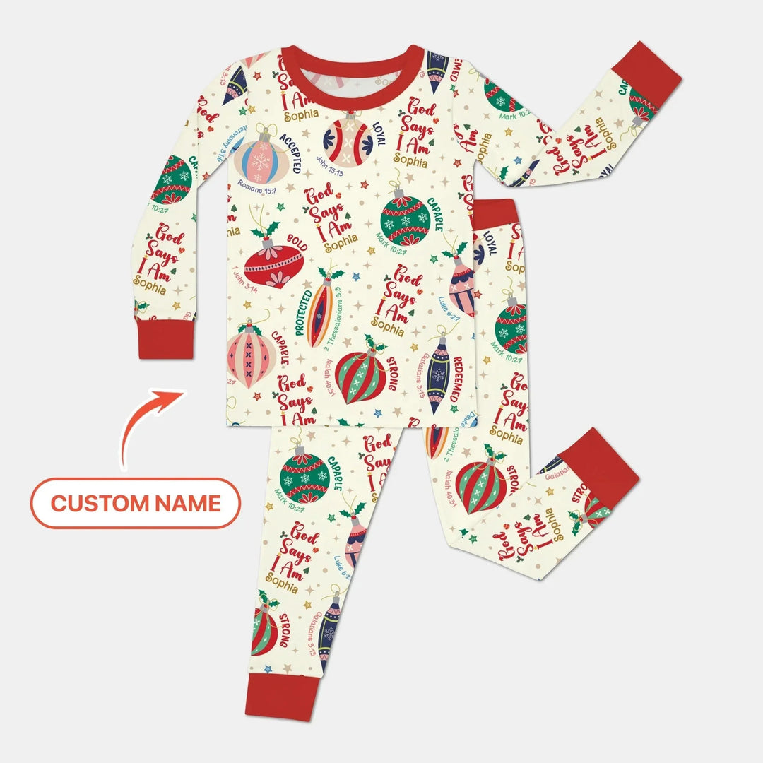 God Says I Am Joyful Christmas Two Piece Long Sleeve Pajama Set , God Says I Am Joyful Christmas Two Piece Long Sleeve Pajama Set - 12-18M