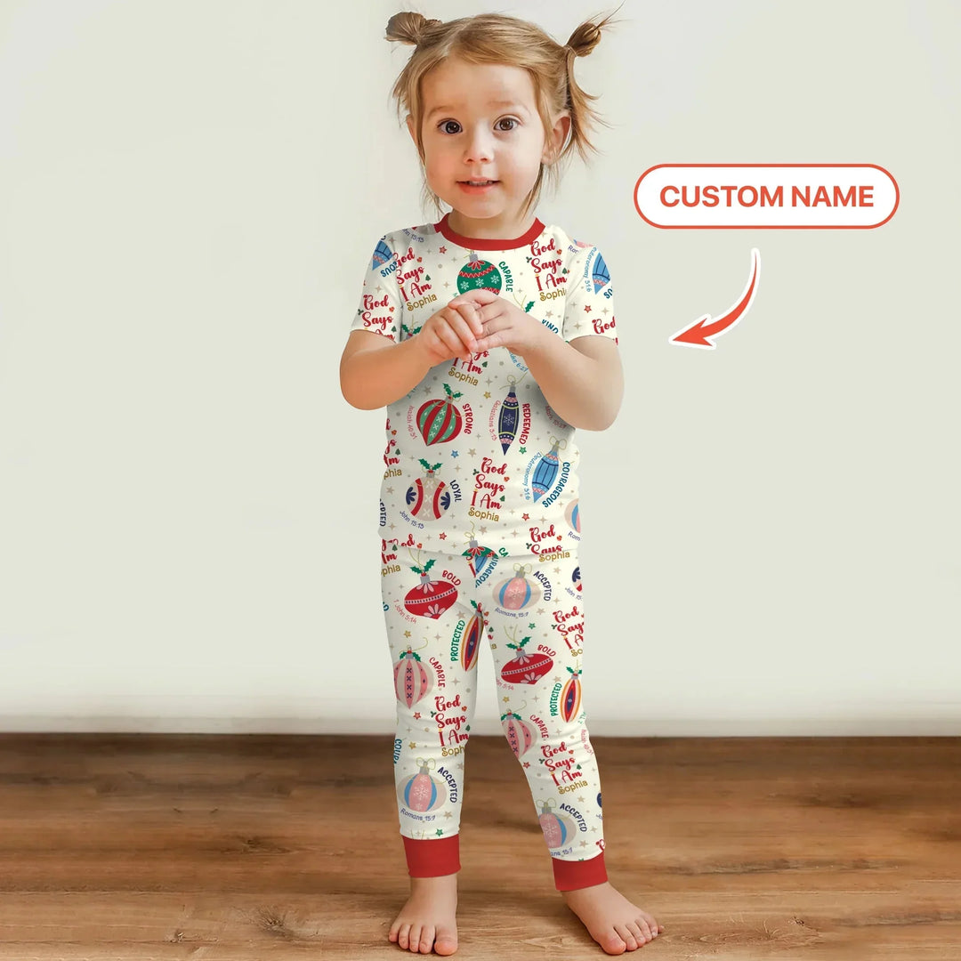 God Says I Am Joyful Christmas Two Piece Short Sleeve Pajama Set , God Says I Am Joyful Christmas Two Piece Short Sleeve Pajama Set - 12-18M