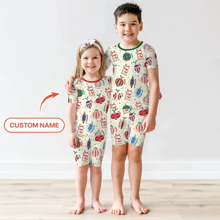 God Says I Am Joyful Christmas Two Piece Short Sleeve Shorts Pajama Set , God Says I Am Joyful Christmas Two Piece Short Sleeve Shorts Pajama Set - 12-18M