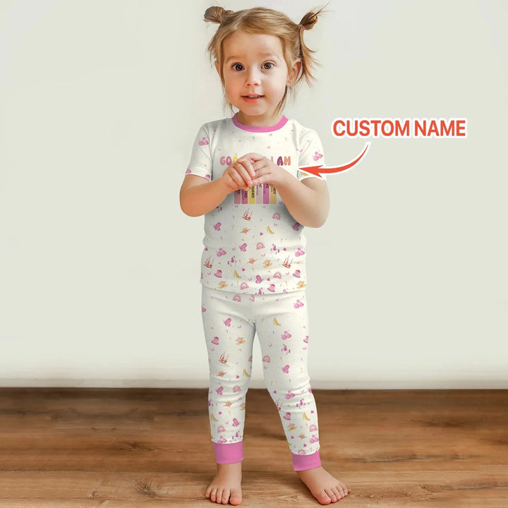 God Says I Am Name Letter In Bible Two Piece Short Sleeve Pajama Set , God Says I Am Name Letter In Bible Two Piece Short Sleeve Pajama Set - 12-18M
