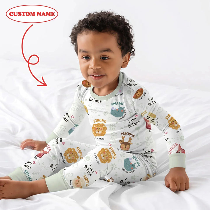 God’s Little Zoo Custom Name Two Piece Long Sleeve Pajama Set , God’s Little Zoo Custom Name Two Piece Long Sleeve Pajama Set - 12-18M